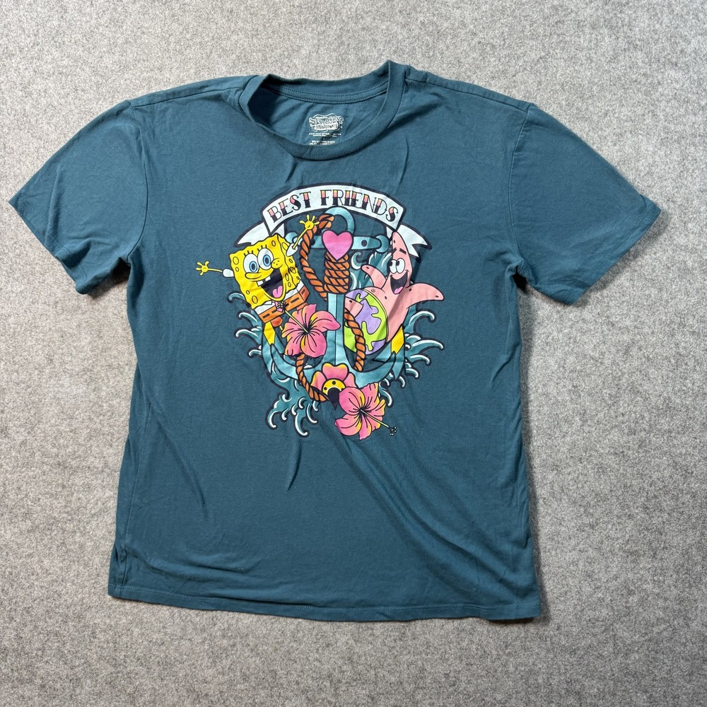 SpongeBob Patrick Best Friends Graphic Tee Shirt L Teal Blue Anchor Nickelodeon